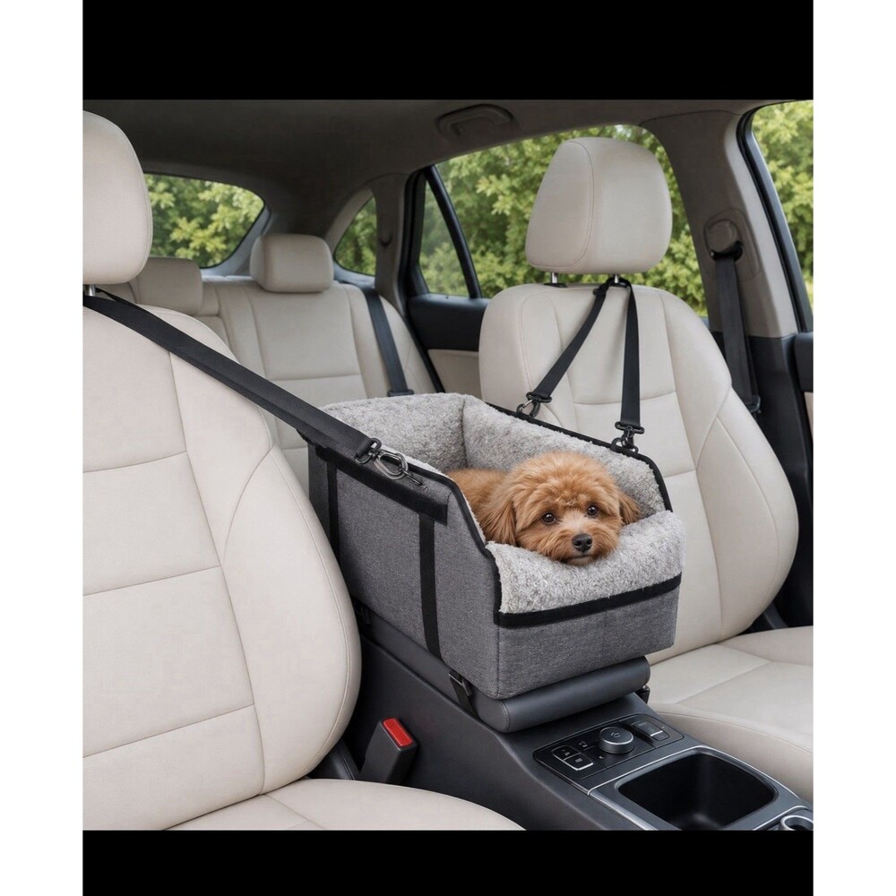 Center Console Dog Pet Car Seat for Small Pets to 11lbs Anti Collapse Grey